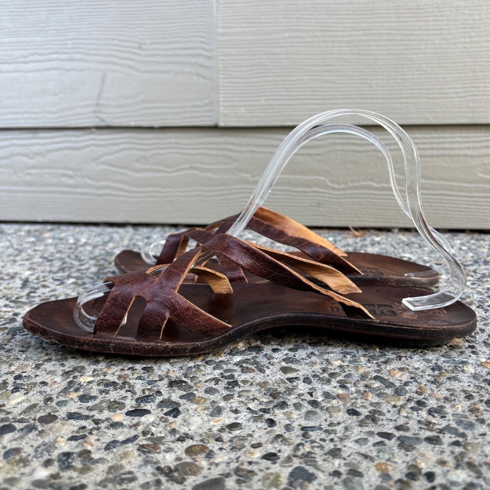 Cydwoq Brown Leather Strappy Toe Loop Sandals Handmade USA Women's 38 Flat - Picture 4 of 10
